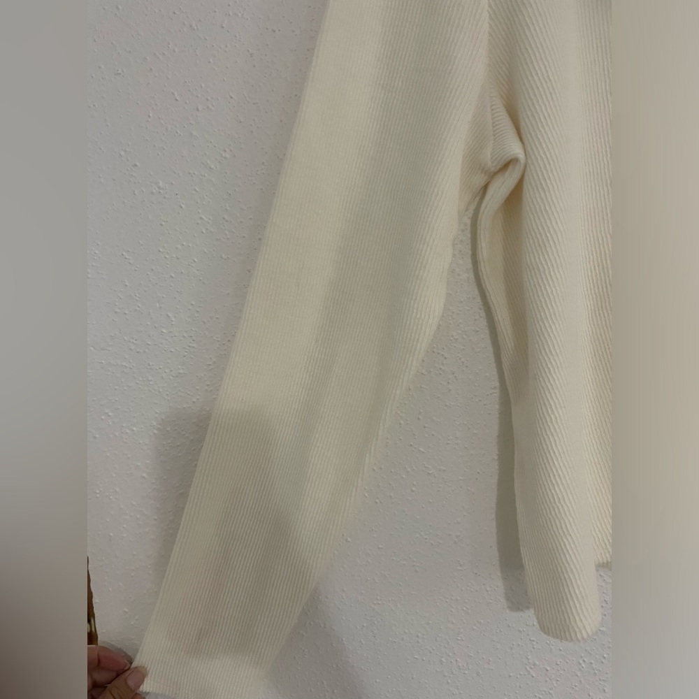 Madewell Ribbed Long Sleeve Knot-Front Top Style K4412 In Ivory Size L Classic - Picture 5 of 14
